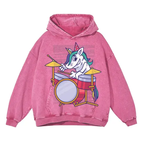Birthday Unicorn Acid Wash Oversized Pink Hoodie