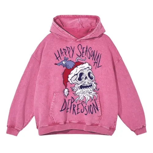 Anti New Year Acid Wash Oversized Pink Hoodie