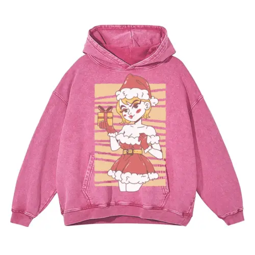 Blondesexysanta Acid Wash Oversized Pink Hoodie