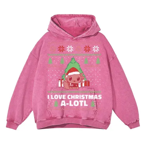 Axolotlchristmas Acid Wash Oversized Pink Hoodie