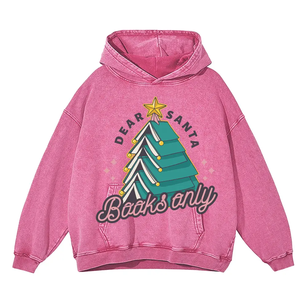 Booktree Christmas Acid Wash Oversized Pink Hoodie