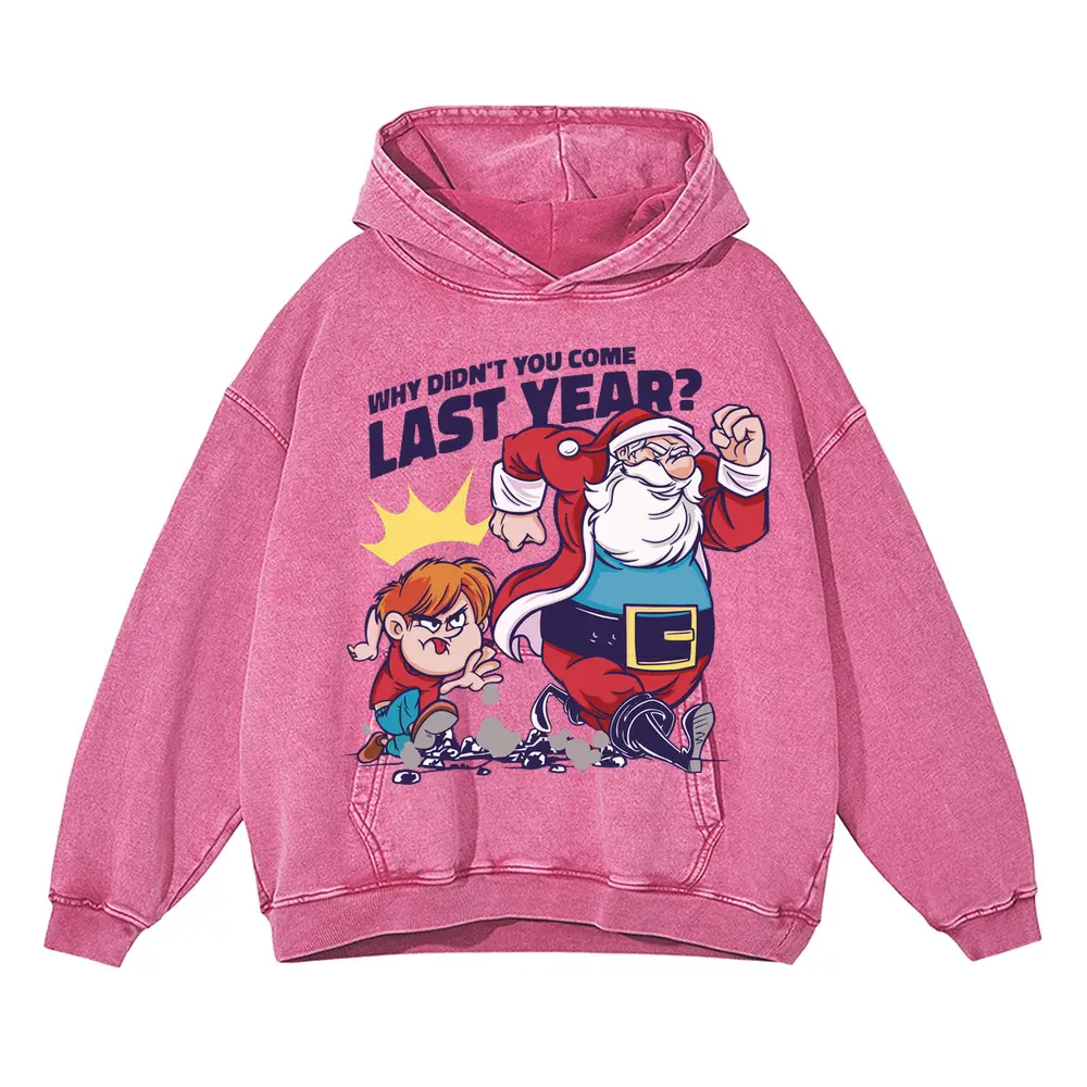 Boy Santa Acid Wash Oversized Pink Hoodie