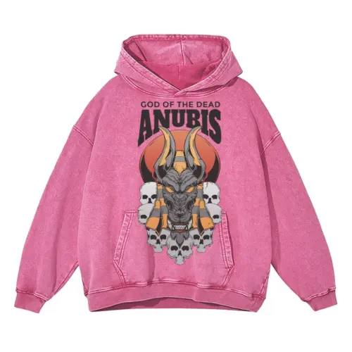 Anubis Godof Dead Acid Wash Oversized Pink Hoodie