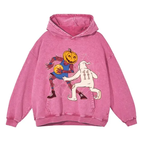 Basketball Halloween Acid Wash Oversized Pink Hoodie