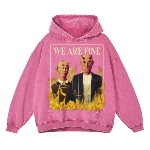 American Gothic Devils Psd Acid Wash Oversized Pink Hoodie