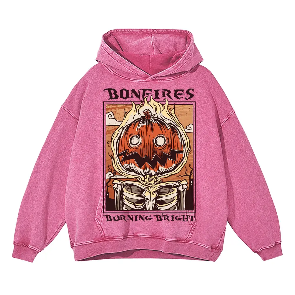 Bonfires Pumpking Acid Wash Oversized Pink Hoodie
