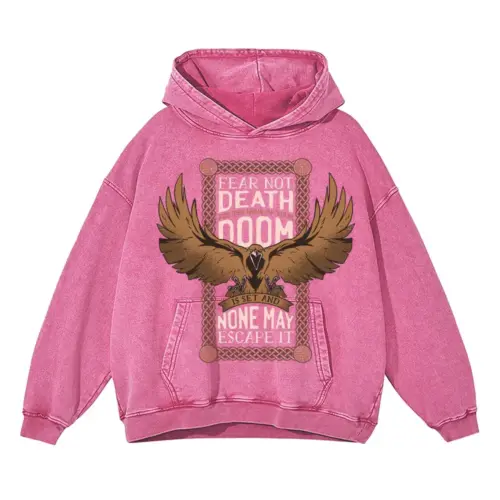 Viking Quote Acid Wash Oversized Pink Hoodie
