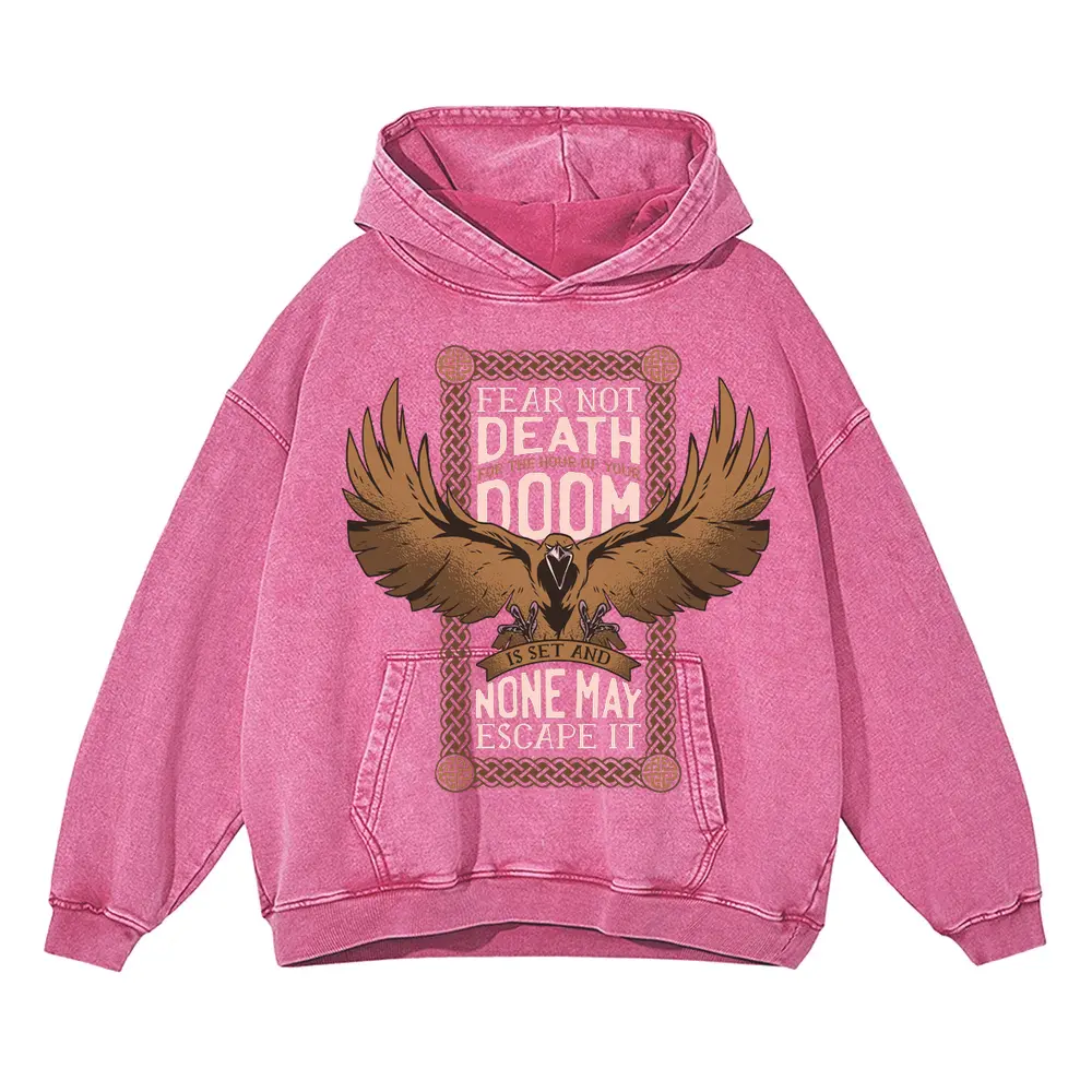 Viking Quote Acid Wash Oversized Pink Hoodie
