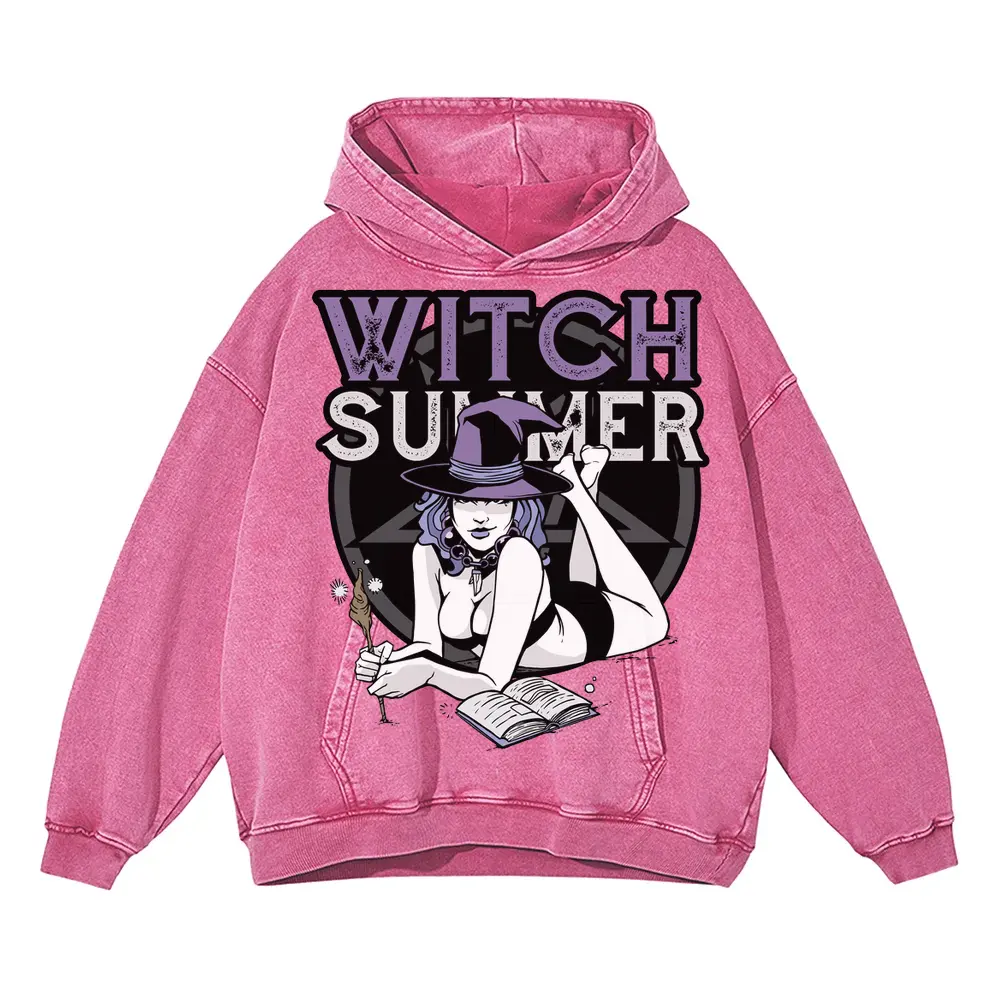 Witch Summer Acid Wash Oversized Pink Hoodie