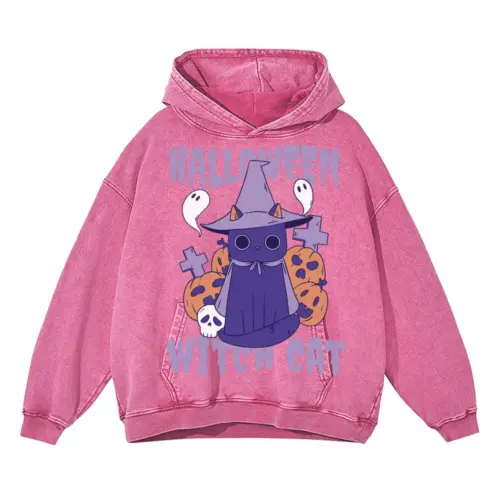 Witchcat Acid Wash Oversized Pink Hoodie