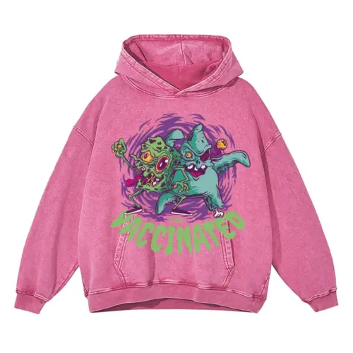 Zombie Characters Parody Acid Wash Oversized Pink Hoodie