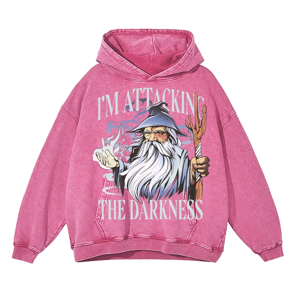 Wizard Fantasy Spell Acid Wash Oversized Pink Hoodie