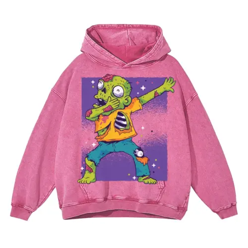 Zombie Dab 0 Hq Acid Wash Oversized Pink Hoodie
