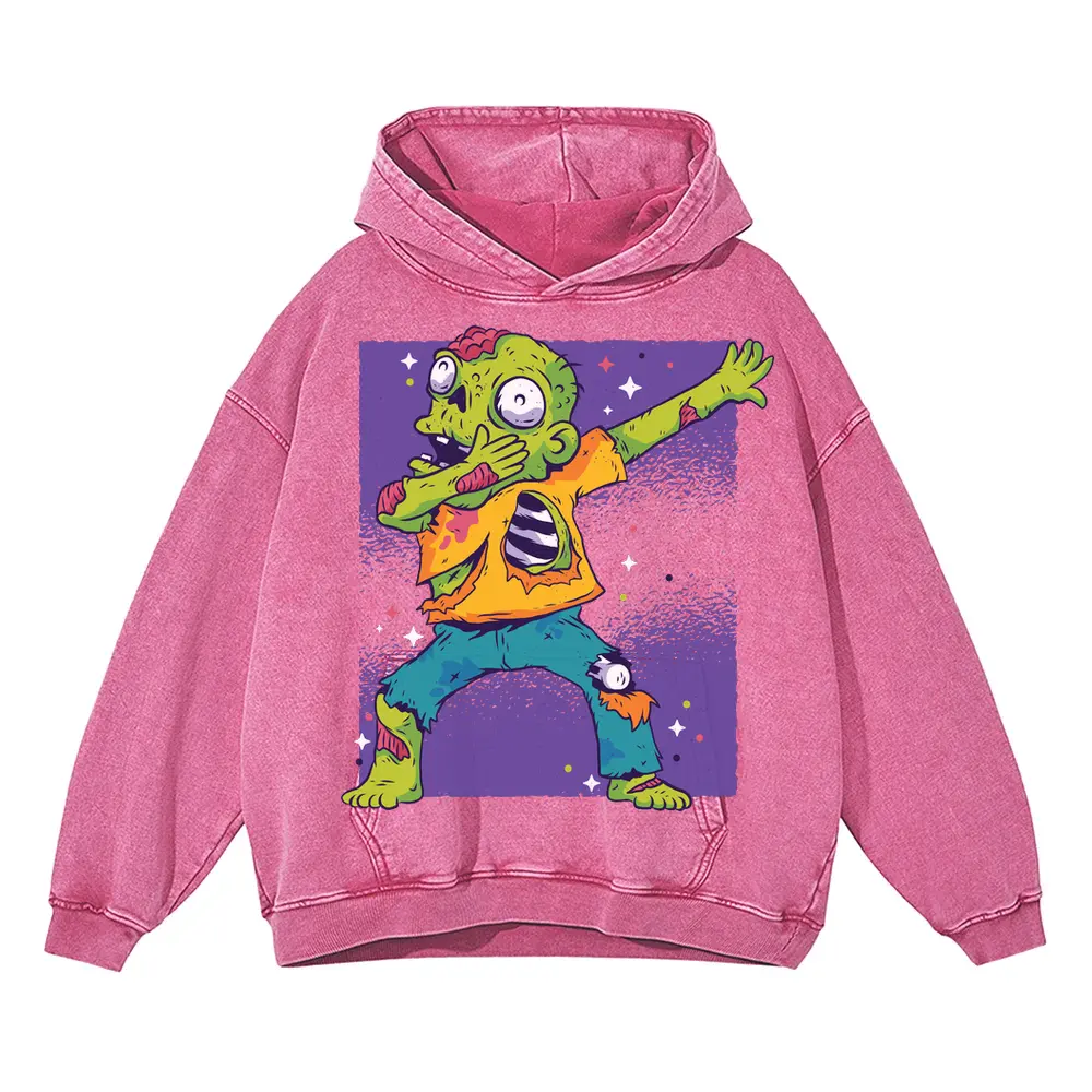 Zombie Dab 0 Hq Acid Wash Oversized Pink Hoodie