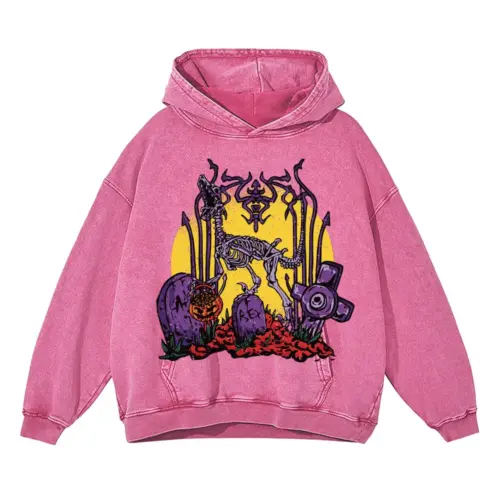 Zombie Trex Acid Wash Oversized Pink Hoodie