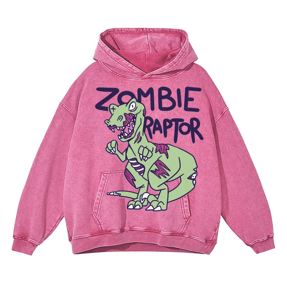 Zombie Raptor Acid Wash Oversized Pink Hoodie