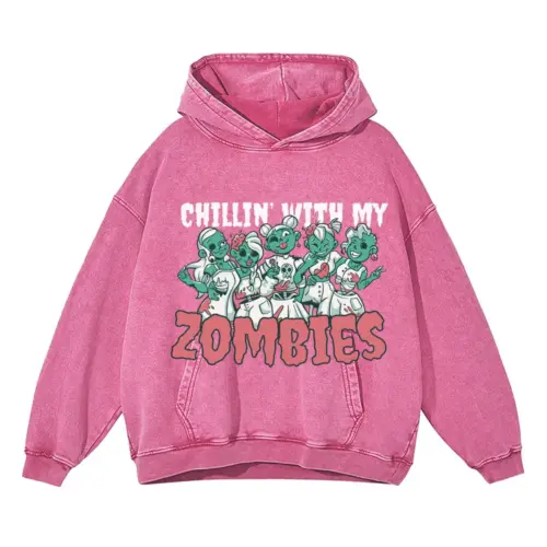Zombiebesties Acid Wash Oversized Pink Hoodie