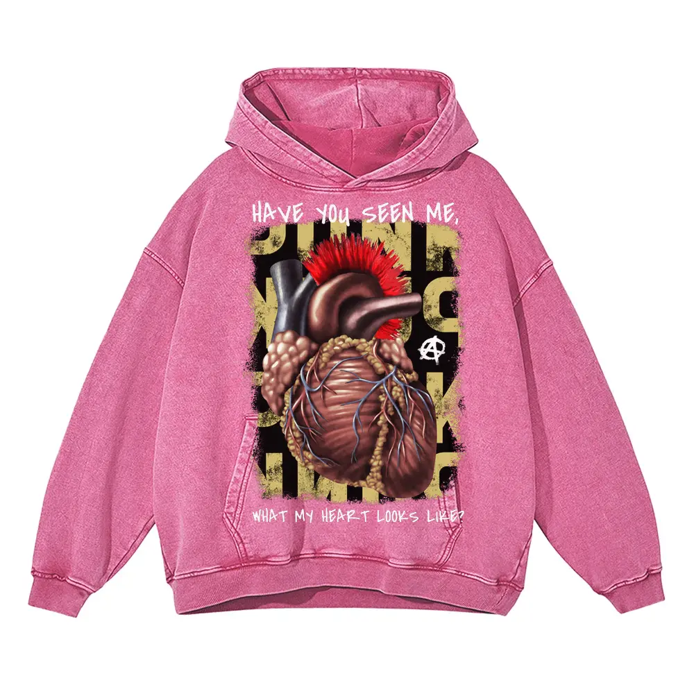 32279 Punk Heart Acid Wash Oversized Pink Hoodie
