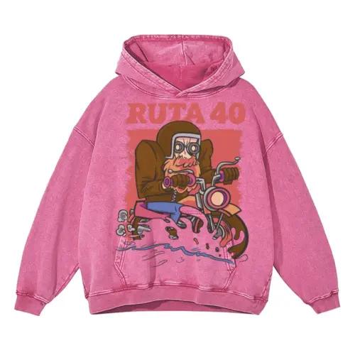 Adventure Motorcycle Acid Wash Oversized Pink Hoodie
