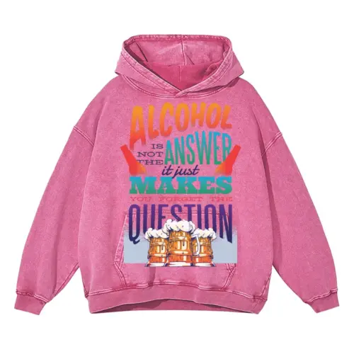 Alcohol Quote 0 Hq Acid Wash Oversized Pink Hoodie