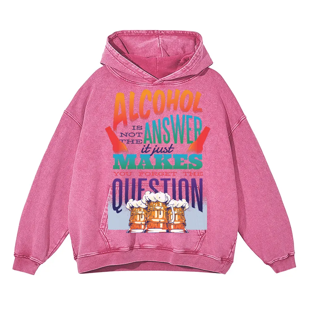 Alcohol Quote 0 Hq Acid Wash Oversized Pink Hoodie