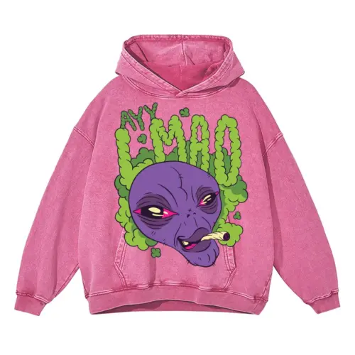 Alien Stoned Acid Wash Oversized Pink Hoodie
