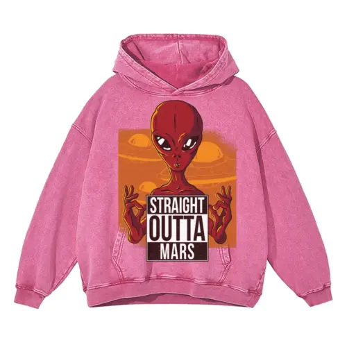 Alien 08 Hq Acid Wash Oversized Pink Hoodie