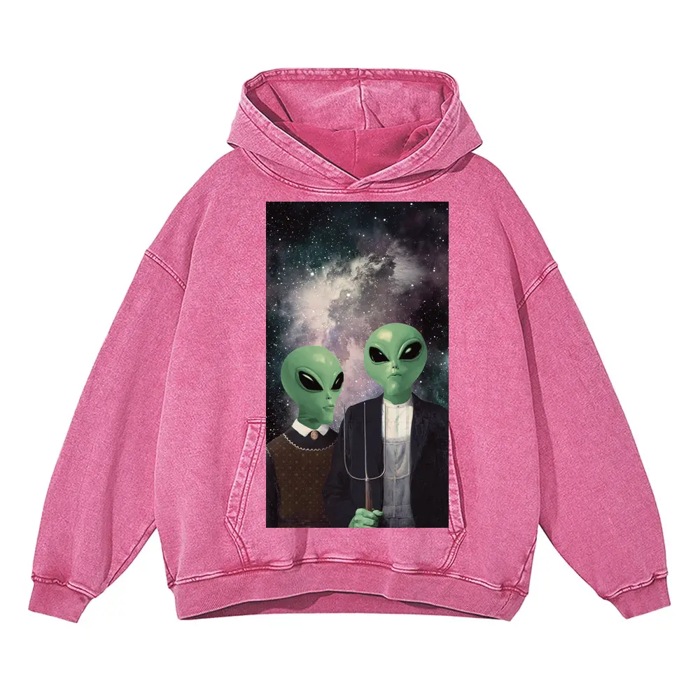 American Gothic Phonecase B Acid Wash Oversized Pink Hoodie