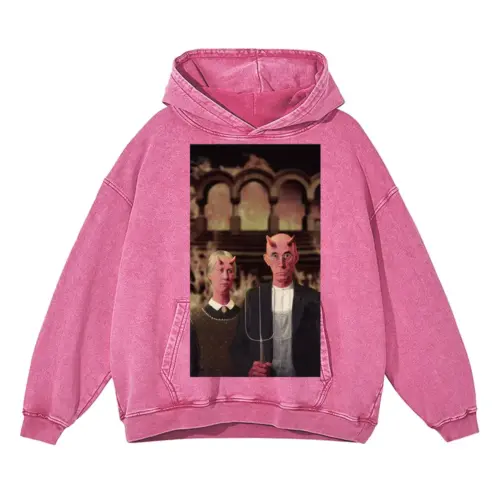 American Gothic Phonecase Acid Wash Oversized Pink Hoodie