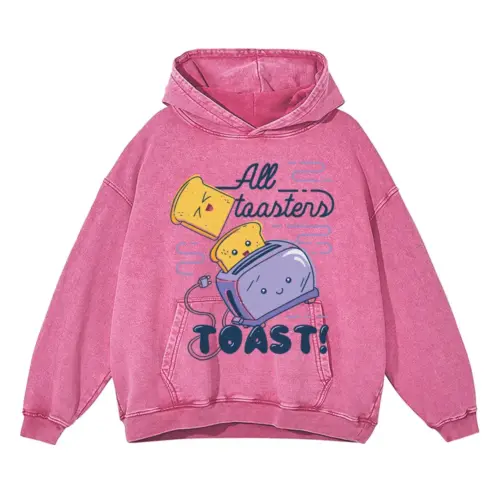 All Toasters Toast Acid Wash Oversized Pink Hoodie