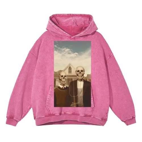 American Gothic Phonecase A Acid Wash Oversized Pink Hoodie