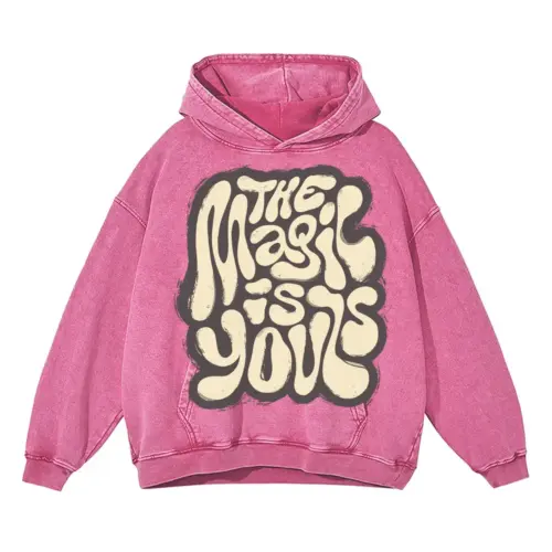 02 Lettering The Magic Is Yours Si Acid Wash Oversized Pink Hoodie