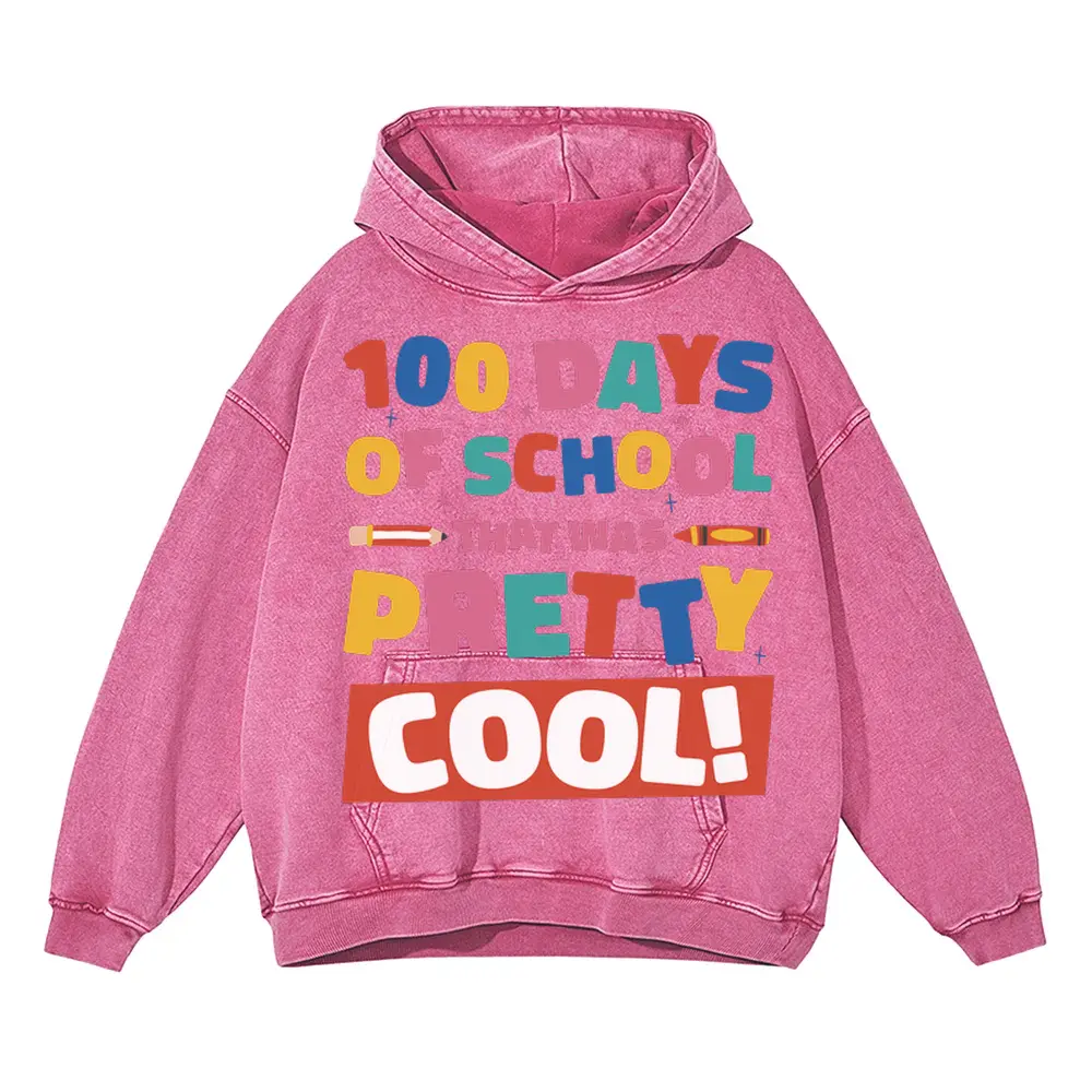 100 Days Of School Acid Wash Oversized Pink Hoodie