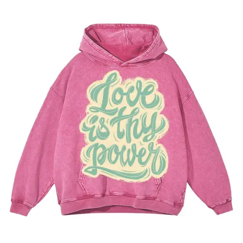06 Lettering Love Is Thy Power Si Acid Wash Oversized Pink Hoodie