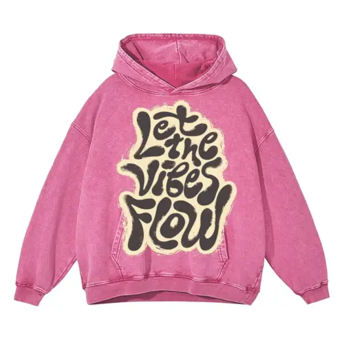 2 Lettering Let The Vibes Flow Si Acid Wash Oversized Pink Hoodie