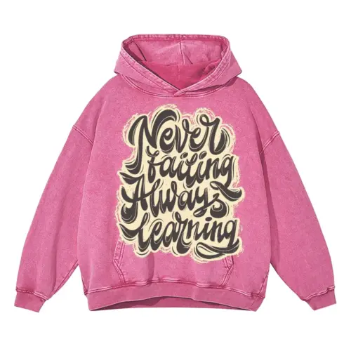 08 Lettering Never Failing Always Learning Si Acid Wash Oversized Pink Hoodie