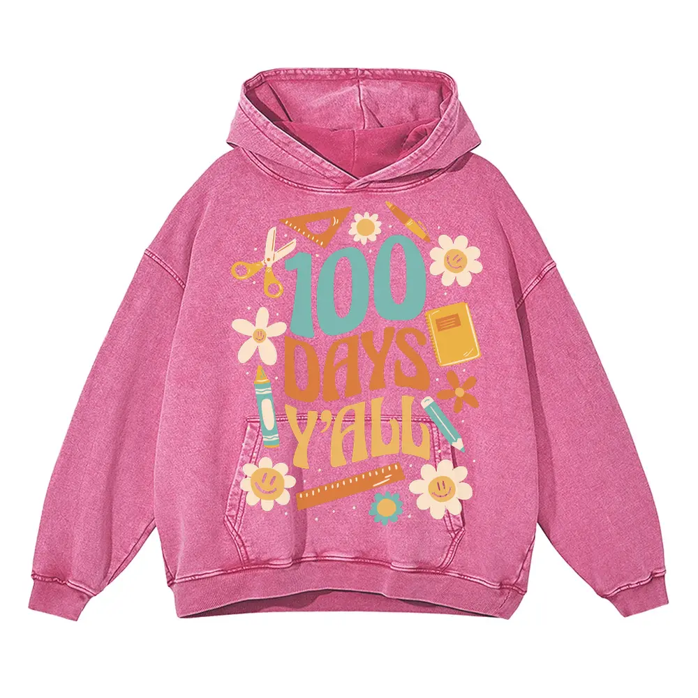 100 Days Acid Wash Oversized Pink Hoodie