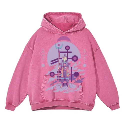 Alien Invasion B Acid Wash Oversized Pink Hoodie
