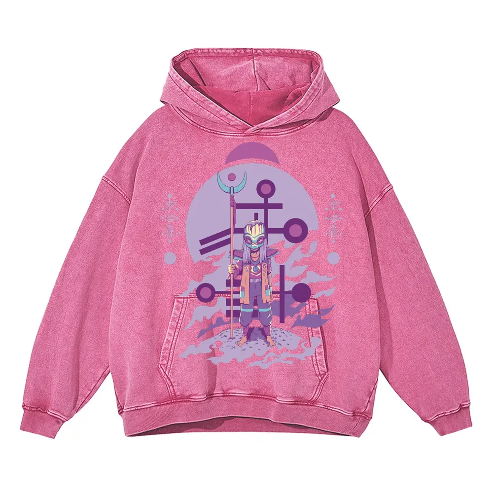 Alien Invasion B Acid Wash Oversized Pink Hoodie
