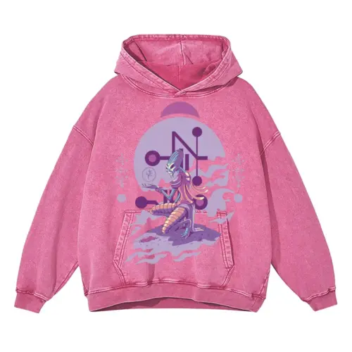 Alien Invasion I Acid Wash Oversized Pink Hoodie