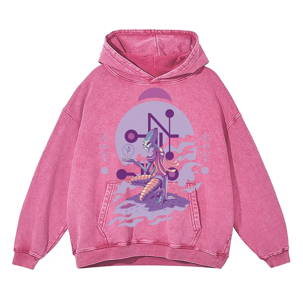 Alien Invasion I Acid Wash Oversized Pink Hoodie