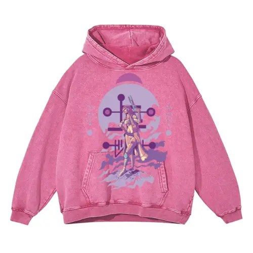Alien Invasion G Acid Wash Oversized Pink Hoodie