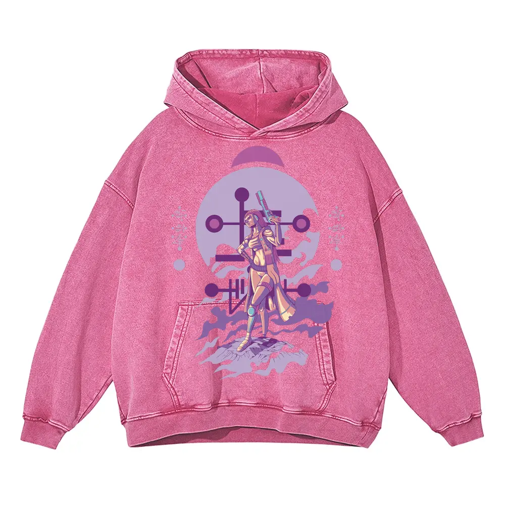 Alien Invasion G Acid Wash Oversized Pink Hoodie