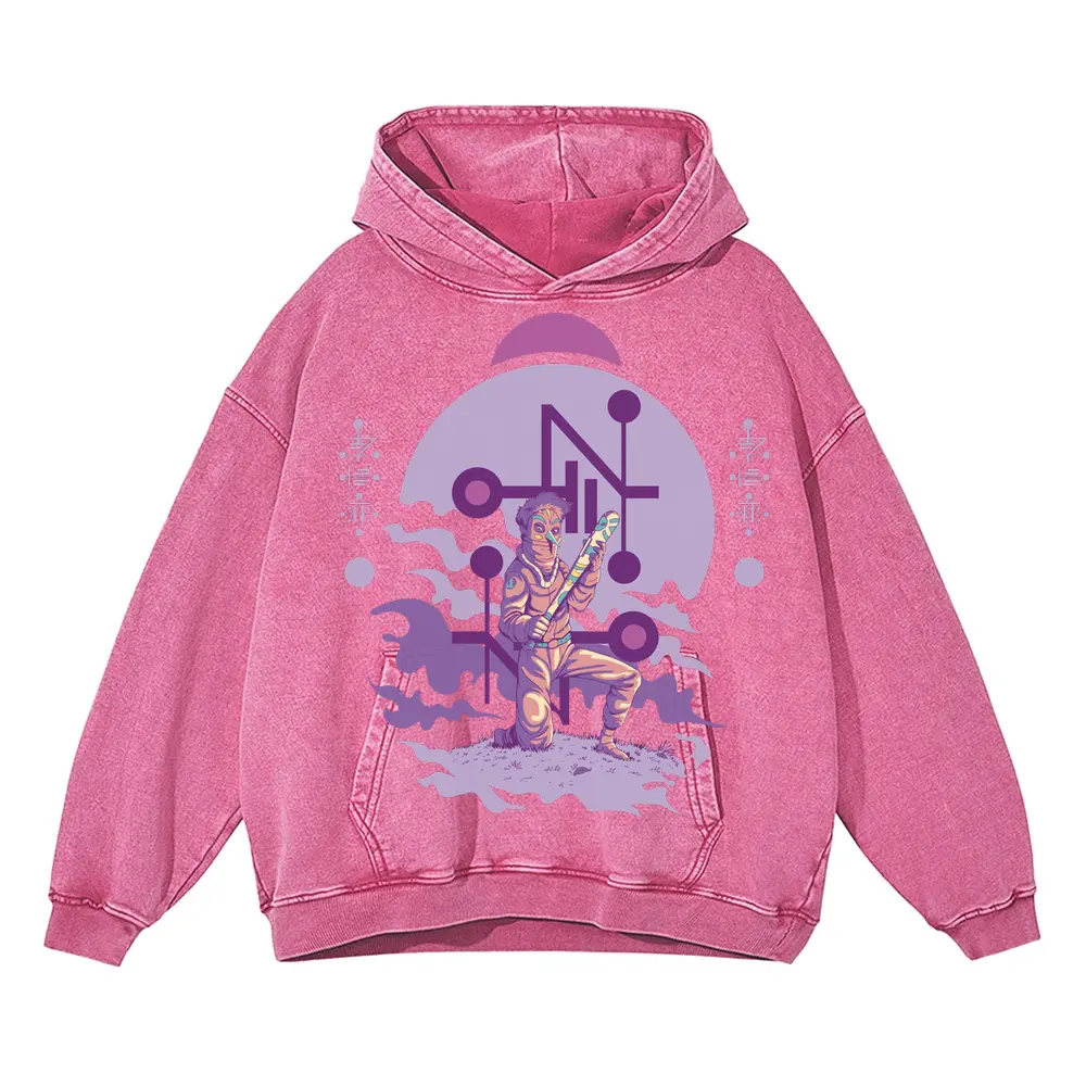 Alien Invasion A Acid Wash Oversized Pink Hoodie