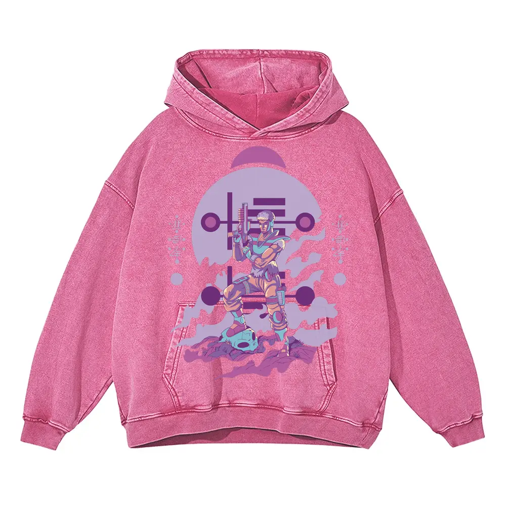 Alien Invasion C Acid Wash Oversized Pink Hoodie