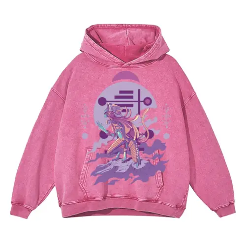 Alien Invasion 0 A Acid Wash Oversized Pink Hoodie