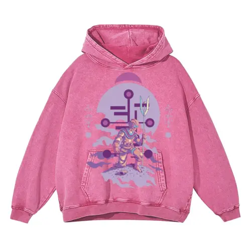 Alien Invasion E Acid Wash Oversized Pink Hoodie