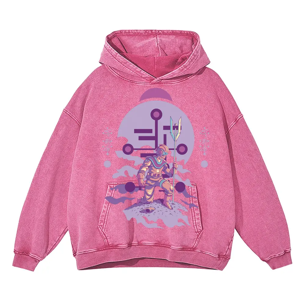 Alien Invasion E Acid Wash Oversized Pink Hoodie