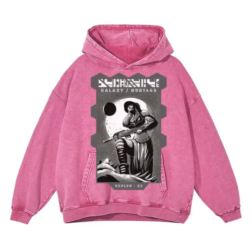 Astronauts B Acid Wash Oversized Pink Hoodie