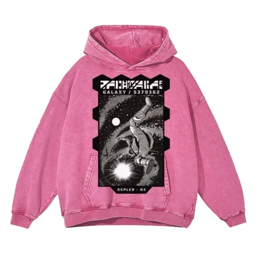 Astronauts H Acid Wash Oversized Pink Hoodie